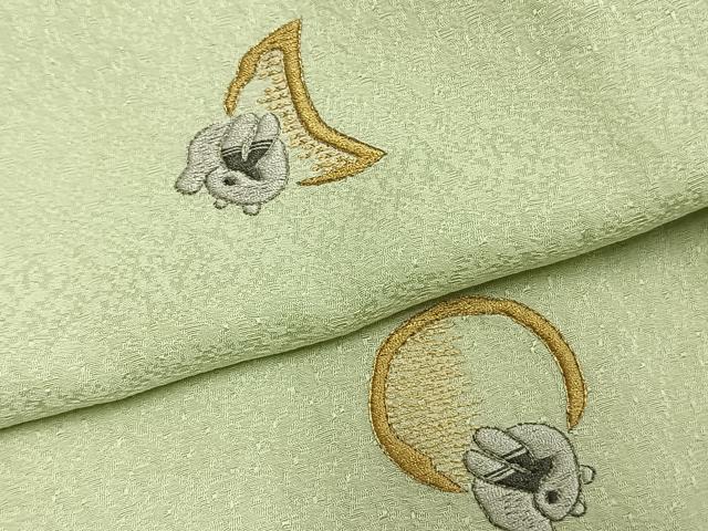平和屋着物▽上質な小紋 単衣 総刺繍 月 兎 金銀糸 正絹 逸品 AAAZ9647fy