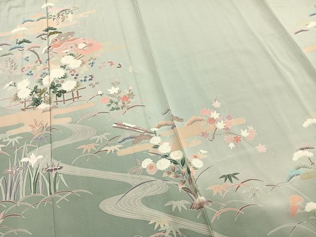 平和屋着物▽訪問着 単衣 作家物 風景扇面花文 正絹 逸品 AAAZ9648fy