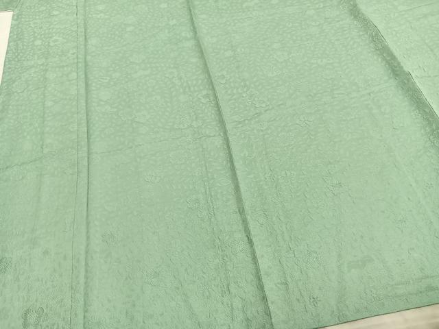 平和屋着物▽上質な色無地 単衣 草花地紋 薄萌葱色 正絹 逸品 未使用 AAAZ9663fy