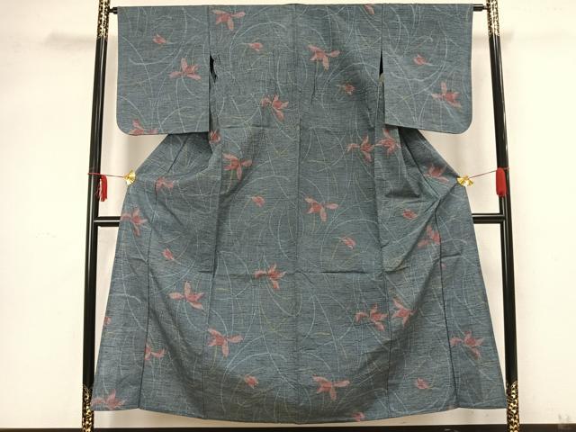 平和屋着物▽上質な紬 単衣 舞花文 正絹 逸品 AAAZ9664fy