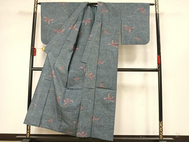 平和屋着物▽上質な紬 単衣 舞花文 正絹 逸品 AAAZ9664fy