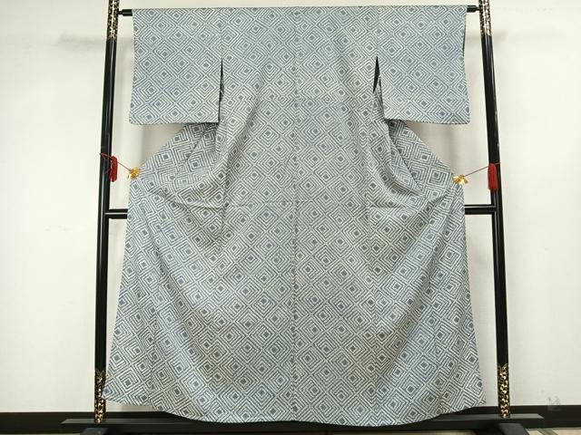 平和屋着物▽上質な小紋 単衣 菱文 正絹 逸品 AAAZ9665fy