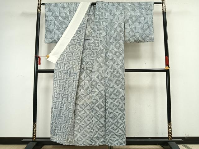 平和屋着物▽上質な小紋 単衣 菱文 正絹 逸品 AAAZ9665fy
