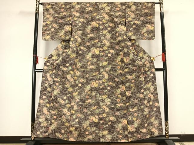 平和屋着物▽上質な小紋 単衣 型染め 草花文 暈し染め 正絹 逸品 AAAZ9673fy