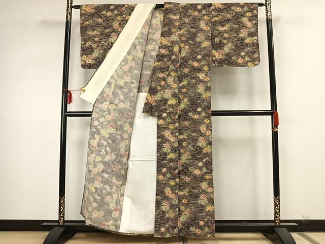 平和屋着物▽上質な小紋 単衣 型染め 草花文 暈し染め 正絹 逸品 AAAZ9673fy