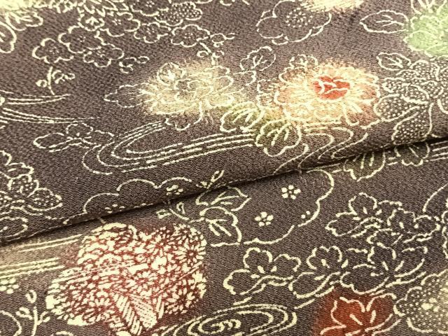 平和屋着物▽上質な小紋 単衣 型染め 草花文 暈し染め 正絹 逸品 AAAZ9673fy