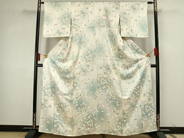 平和屋着物▽上質な小紋 単衣 舞花文 暈し染め 正絹 逸品 AAAZ9680fy