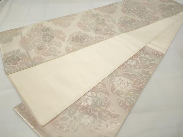 平和屋着物◎六通柄袋帯 草花文 銀糸 引箔 正絹 逸品 AAAZ9858tn