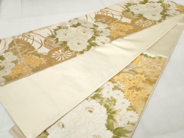平和屋着物◎六通柄袋帯 花車文 金糸 正絹 逸品 AAAZ9879tn