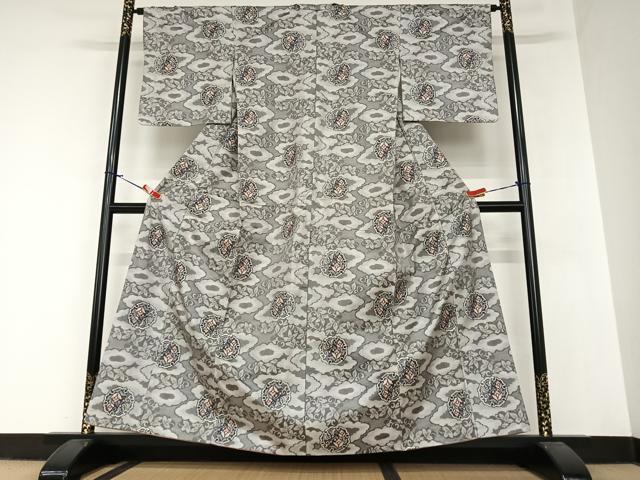平和屋着物●本場村山大島紬 白大島 総絣 雪輪花文 正絹 逸品 AABA0103zg