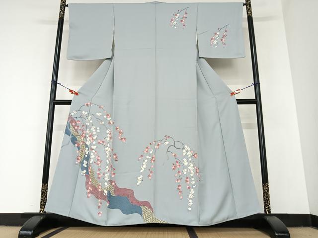 平和屋着物●訪問着 友禅 枝垂れ桜文 正絹 逸品 AABA0187zg