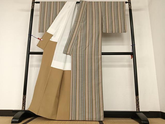 平和屋着物●上質な紬 縞 正絹 逸品 AABA0254zg