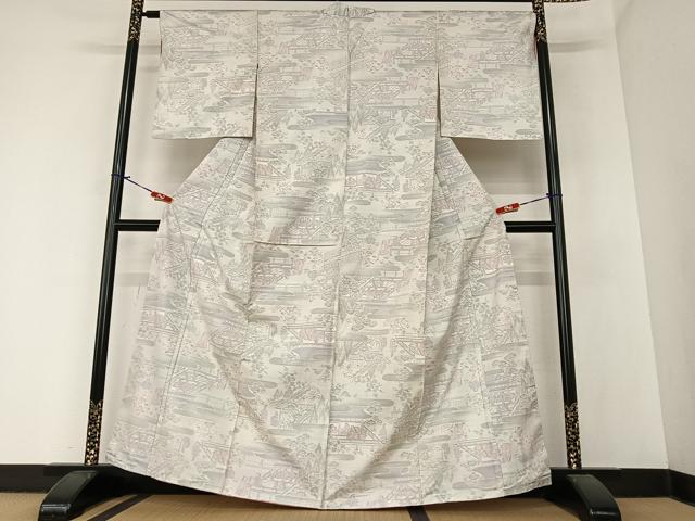 平和屋着物●本場大島紬 人物風景花文 正絹 逸品 未使用 AABA0257zg