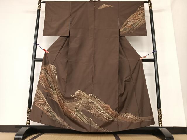 平和屋着物●訪問着 紬地 流水文 金彩 正絹 逸品 AABA0261zg