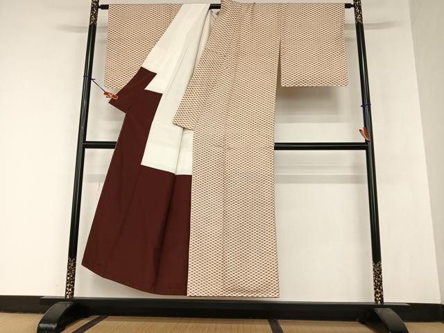 平和屋着物●お召 菱文 正絹 逸品 AABA0275zg