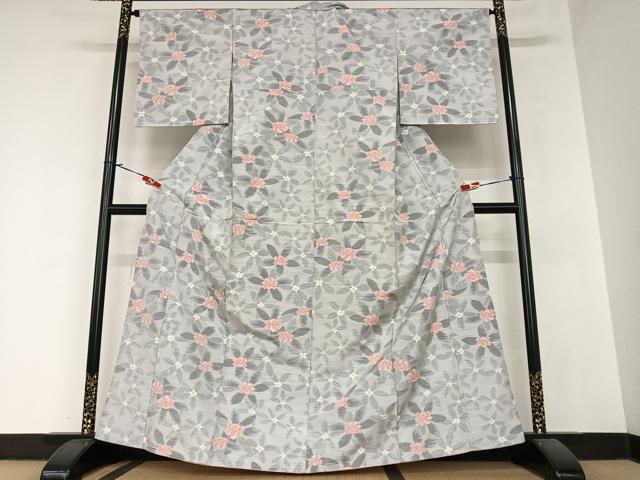 平和屋着物●上質な紬 草花文 正絹 逸品 AABA0276zg