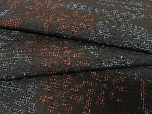平和屋着物●結城紬 100亀甲 風景花文 正絹 逸品 AABA0280zg
