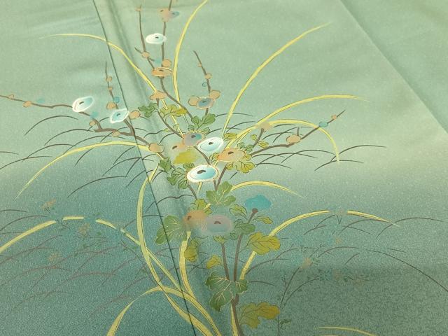 平和屋着物●訪問着 手描き 駒刺繍 光琳菊 暈し染め 金彩 正絹 逸品 未使用 AABA0298zg