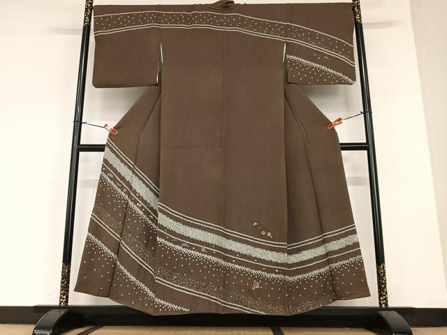 平和屋着物●訪問着 絞り 中国三大刺繍 スワトウ刺繍 汕頭刺繍 宝尽くし花松文 正絹 逸品 AABA0337zg