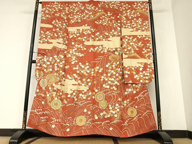 平和屋着物●京友禅白木染匠 二代目 白木周生 駒刺繍 立波花文 金彩 振袖 正絹 逸品 AABA0344zg