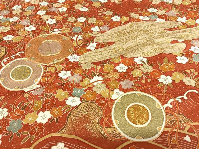 平和屋着物●京友禅白木染匠 二代目 白木周生 駒刺繍 立波花文 金彩 振袖 正絹 逸品 AABA0344zg