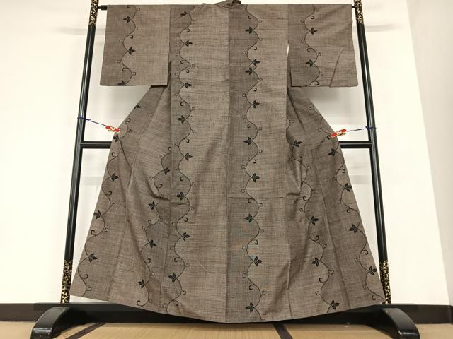 平和屋着物●上質な紬 花唐草文 正絹 逸品 AABA0381zg
