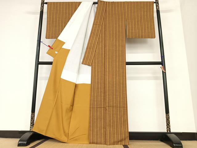 平和屋着物●上質な紬 縞 正絹 逸品 AABA0393zg