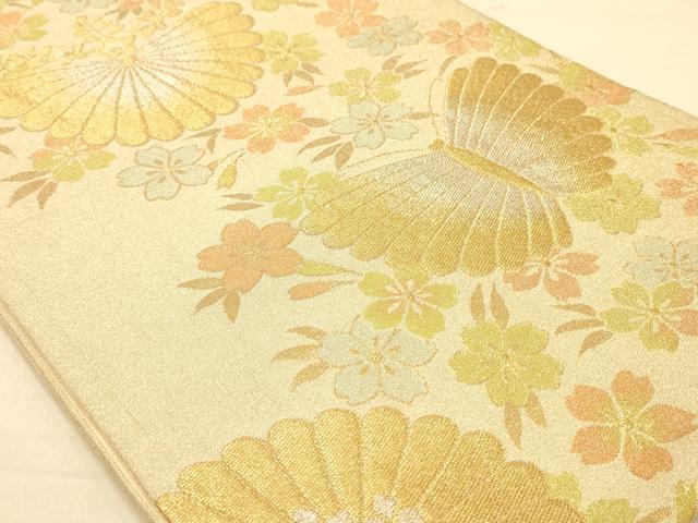 平和屋着物◎六通柄袋帯 花蝶文 金銀糸 正絹 逸品 AABA0533tn
