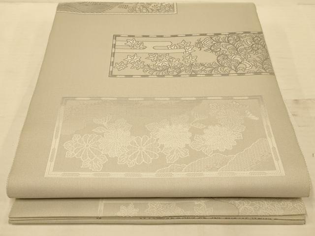 平和屋着物◎綴れ 六通柄袋帯 草花文 正絹 逸品 AABA0546tn