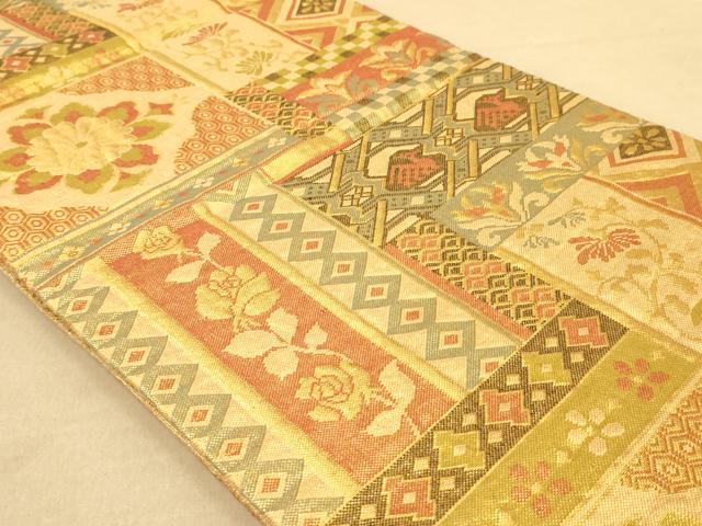 平和屋着物◎佐賀錦 六通柄袋帯 名物裂 金糸 正絹 逸品 AABA0555tn