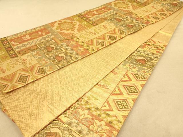 平和屋着物◎佐賀錦 六通柄袋帯 名物裂 金糸 正絹 逸品 AABA0555tn