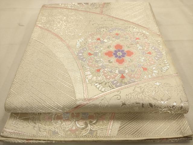 平和屋着物◎六通柄袋帯 唐織 更紗花文 銀糸 正絹 逸品 AABA0706dt