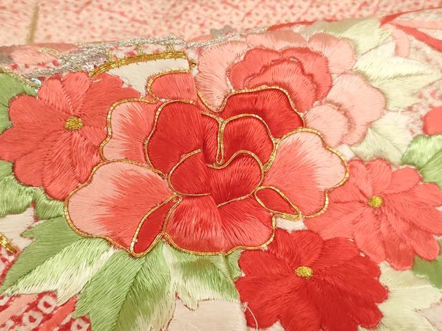 平和屋着物∵女の子 十三参り 子供 祝着 総絞り 駒刺繍 扇面花文 暈し染め 金銀糸 銀彩 正絹 逸品 未使用 AABA1124ja