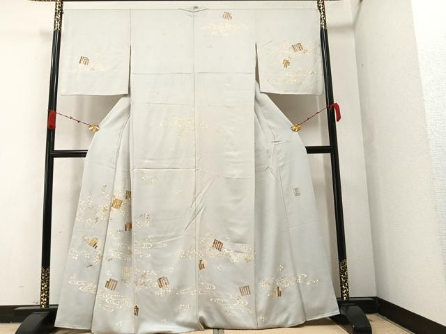 平和屋着物●訪問着 駒刺繍 黄金繭 流水枝花文 源氏香 金彩 正絹 逸品 AABA1253ph