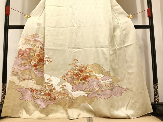 平和屋着物●訪問着 駒刺繍 草花宝尽くし 金彩 正絹 逸品 AABG3451ph