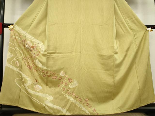 平和屋着物●訪問着 絞り 刺繍 花籬文 金彩 正絹 逸品 AABA1342ck