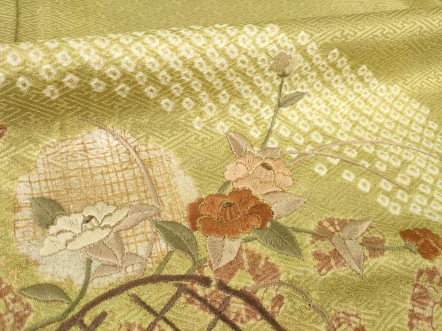 平和屋着物●訪問着 絞り 刺繍 花籬文 金彩 正絹 逸品 AABA1342ck