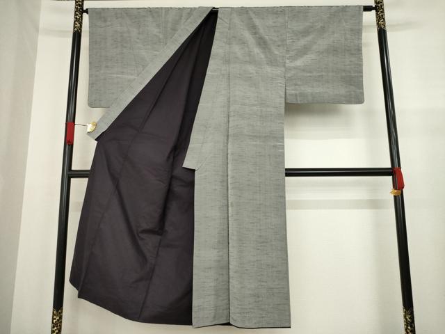 平和屋着物●男性 紬 アンサンブル 色無地 煤色 正絹 逸品 AABA1349ck