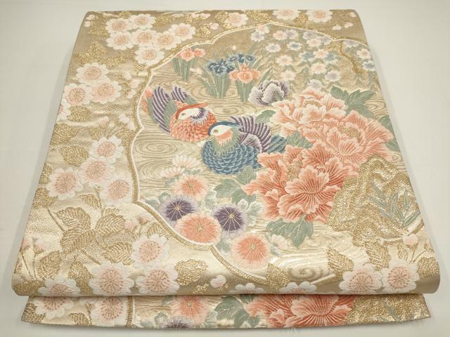平和屋着物▼六通柄袋帯 唐織 九百 花鳥錦 金糸 正絹 逸品 AABA1591wj