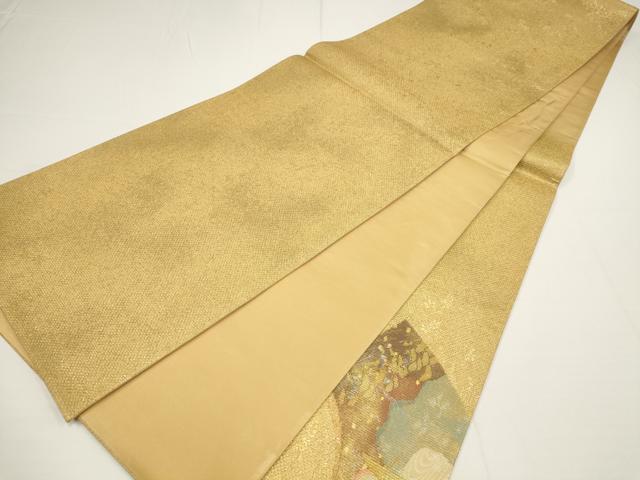 平和屋着物▼太鼓柄袋帯 螺鈿箔 地紙飛鶴文 金糸 正絹 逸品 AABA1637wj