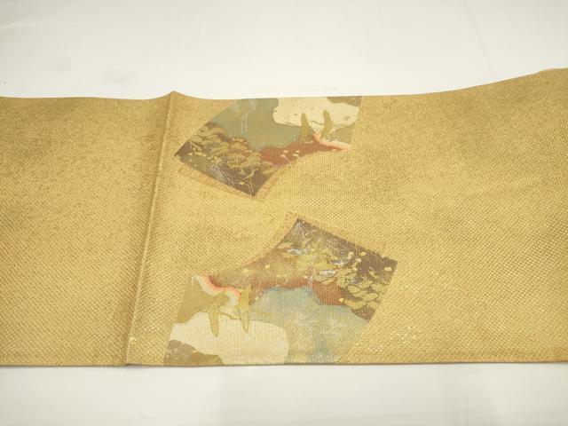 平和屋着物▼太鼓柄袋帯 螺鈿箔 地紙飛鶴文 金糸 正絹 逸品 AABA1637wj