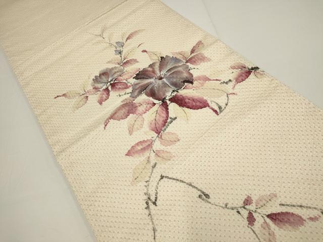 平和屋着物▼太鼓柄袋帯 手描き 絞り 枝花文 正絹 逸品 AABA1678wj