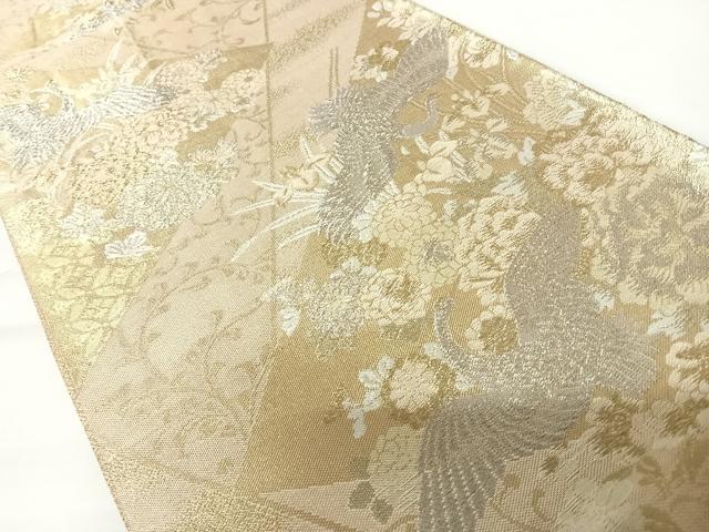 平和屋着物◎佐賀錦 六通柄袋帯 双鶴花文 金銀糸 正絹 逸品 AABA1973yx