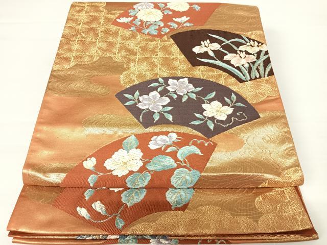 平和屋着物◎六通柄袋帯 唐織 地紙花文 金糸 正絹 逸品 AABA1993yx