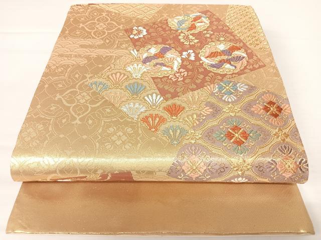 平和屋着物◎西陣 村山織物謹製 六通柄袋帯 唐織 更紗花鳥文 金糸 正絹 逸品 AABA2043yx