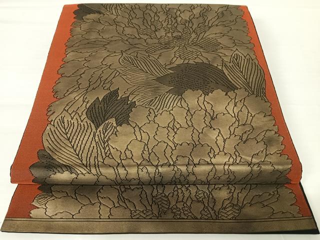 平和屋着物◎六通柄袋帯 草花文 正絹 逸品 AABA2053yx
