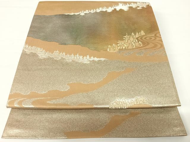 平和屋着物◎六通柄袋帯 流水文 金銀糸 引箔 正絹 逸品 AABA2069yx