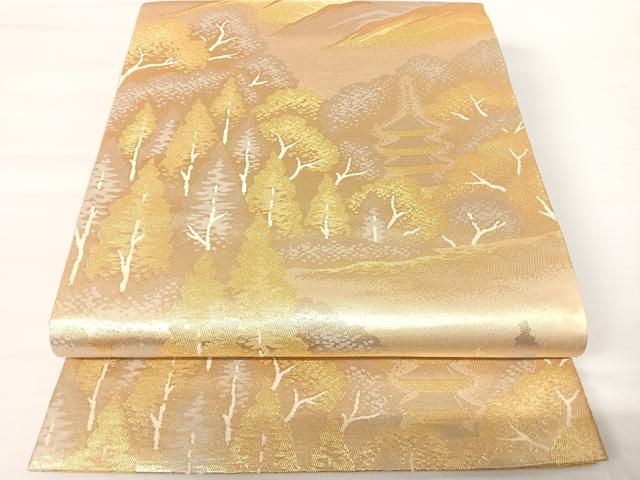 平和屋着物◎六通柄袋帯 風景樹林文 金糸 正絹 逸品 AABA2075yx