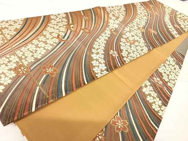 平和屋着物◎六通柄袋帯 唐織 花蝶文 金糸 鈴乃屋扱い 正絹 逸品 AABA2084yx