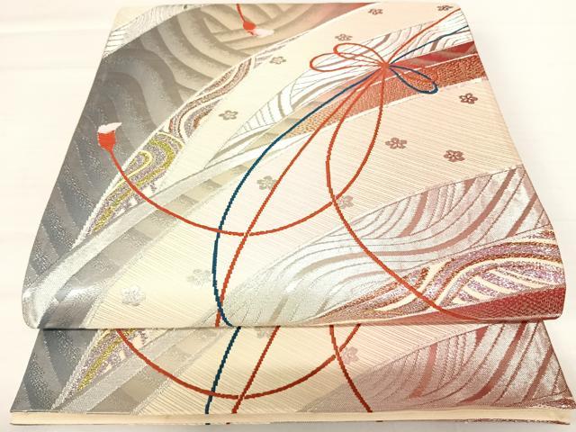 平和屋着物◎六通柄袋帯 流水花文 金銀糸 正絹 逸品 AABA2107yx
